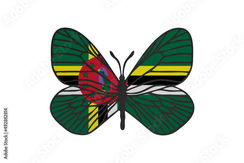 Butterfly wings in color of national flag. Clip art on white background. Dominica