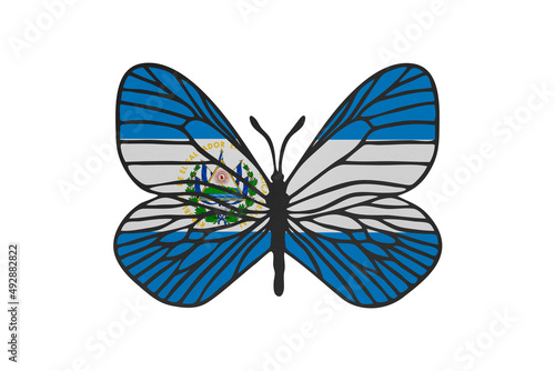 Butterfly wings in color of national flag. Clip art on white background. El Salvador