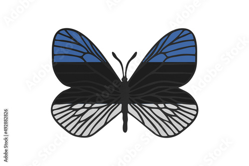 Butterfly wings in color of national flag. Clip art on white background. Estonia