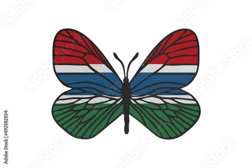 Butterfly wings in color of national flag. Clip art on white background. Gambia