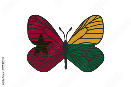 Butterfly wings in color of national flag. Clip art on white background. Guinea-Bissau © Julia