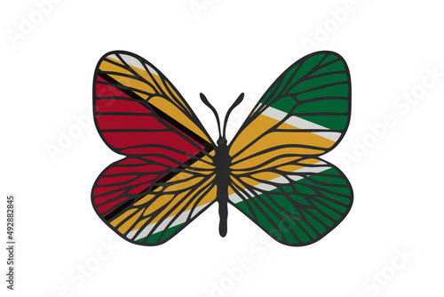Butterfly wings in color of national flag. Clip art on white background. Guyana