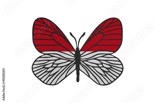 Butterfly wings in color of national flag. Clip art on white background. Indonesia © Julia