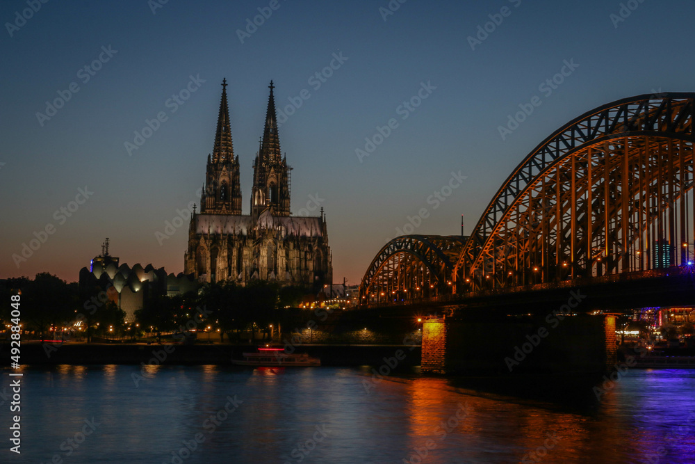 The Hohenzollern Bridge and Cologne Cathedral in the city of Cologne, Germany