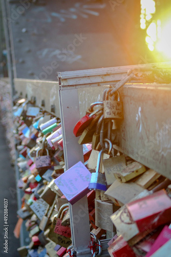 Love locks on Hohenzollern Bridge  in the city of Cologne  Germany
