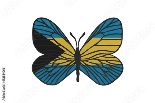 Butterfly wings in color of national flag. Clip art on white background. Bahamas