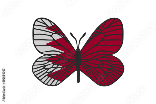 Butterfly wings in color of national flag. Clip art on white background. Bahrain