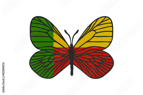 Butterfly wings in color of national flag. Clip art on white background. Benin © Julia