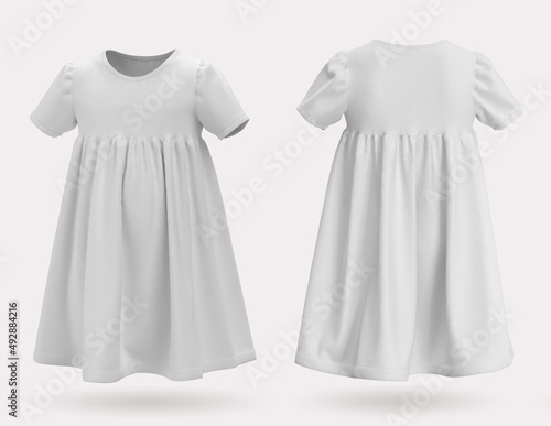 White baby dress on a gray background. 3d rendering, 3d illustration