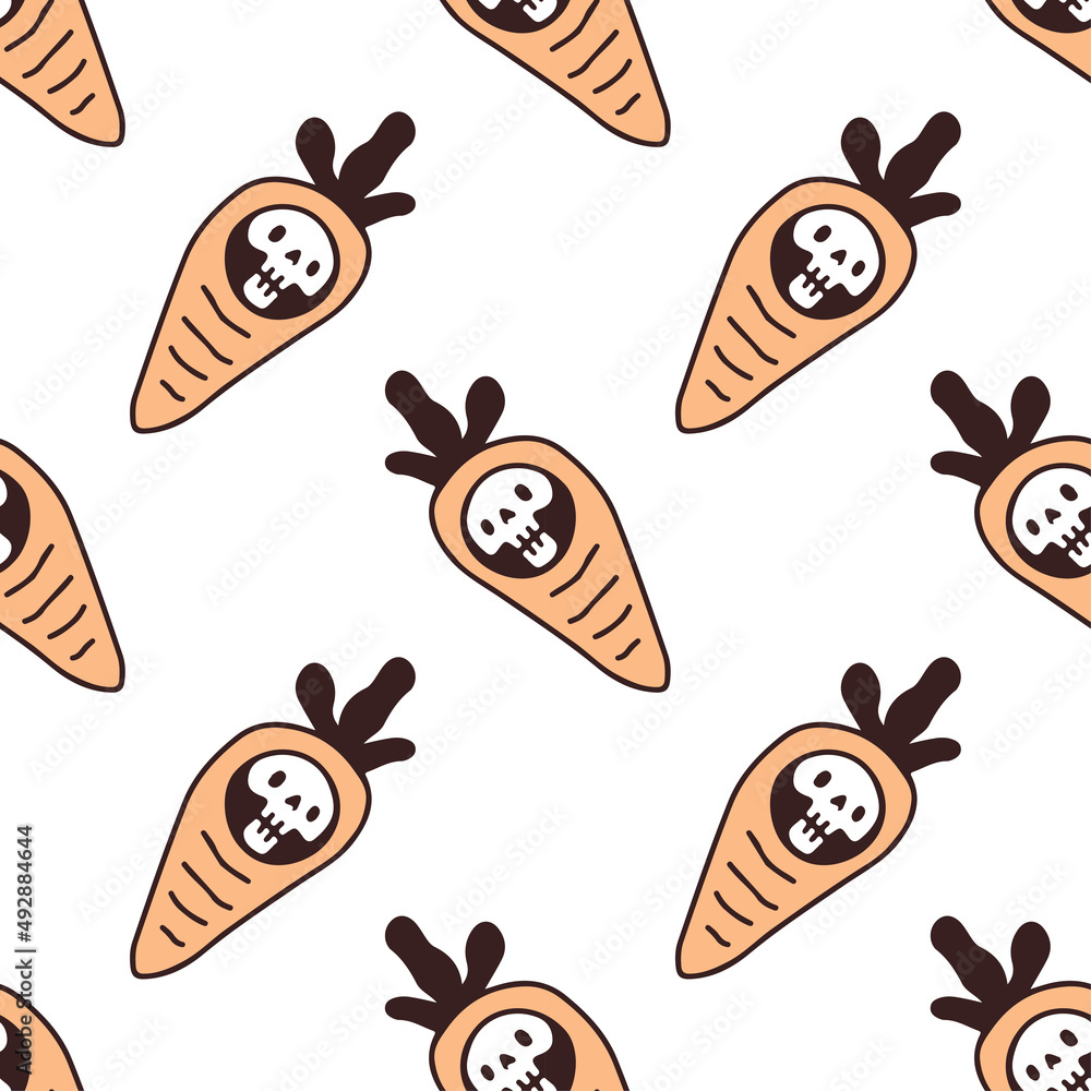 Trendy Carrot skull, Background seamless pattern illustration for t-shirt, sticker, or apparel merchandise. With retro, and doodle cartoon style. Trendy Carrot skull, Background seamless pattern illustration for t-shirt, sticker, or apparel merchandise. With retro, and doodle cartoon style.