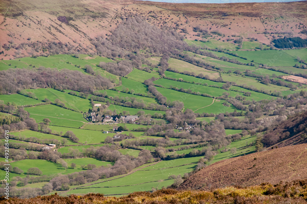 Aerial view of Llanthony valley in Wales