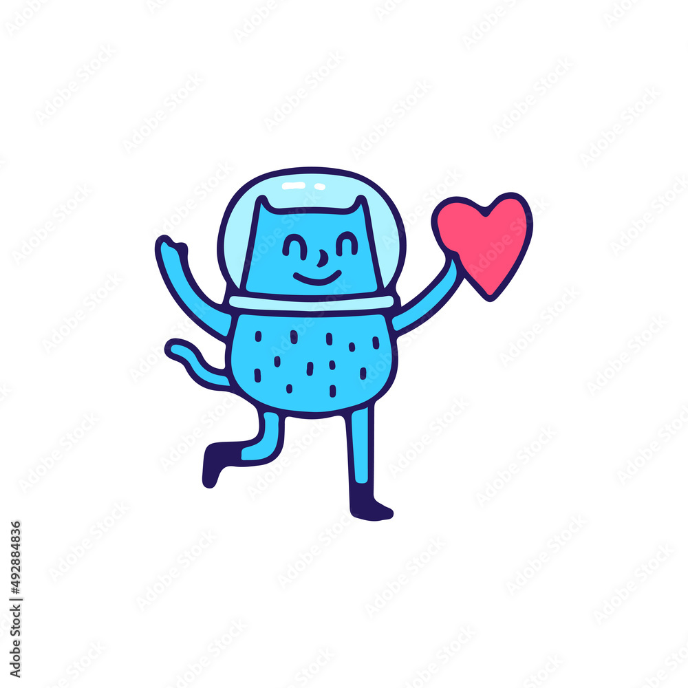 Astronaut cat character with heart symbol, illustration for t-shirt, street wear, sticker, or apparel merchandise. With retro, and cartoon style. Astronaut cat character with heart symbol, illustration for t-shirt, street wear, sticker, or apparel merchandise. With retro, and cartoon style.