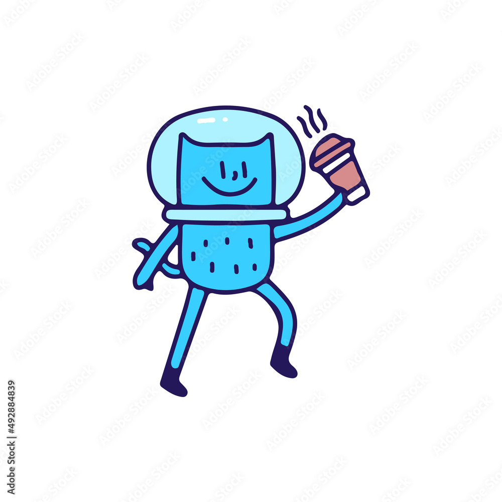 Astronaut cat mascot with cup of coffee, illustration for t-shirt, street wear, sticker, or apparel merchandise. With retro, and cartoon style. Astronaut cat mascot with cup of coffee, illustration for t-shirt, street wear, sticker, or apparel merchandise. With retro, and cartoon style.