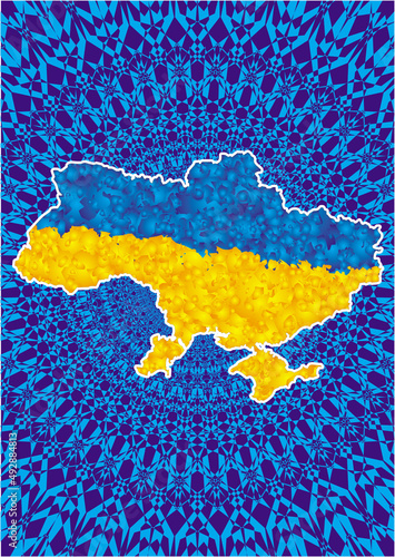 The map of Ukraine in colors of ukrainian flag. Blue and Yellow. Vector art graphics.