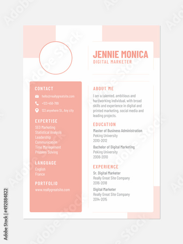 Pink modern cv resume template