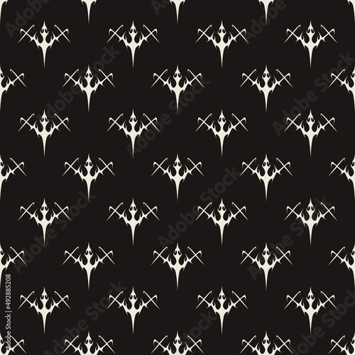 Abstract pattern tattoo sword sketch. Artistic death metal logo design. White illustration in Metalcore style on a black background.