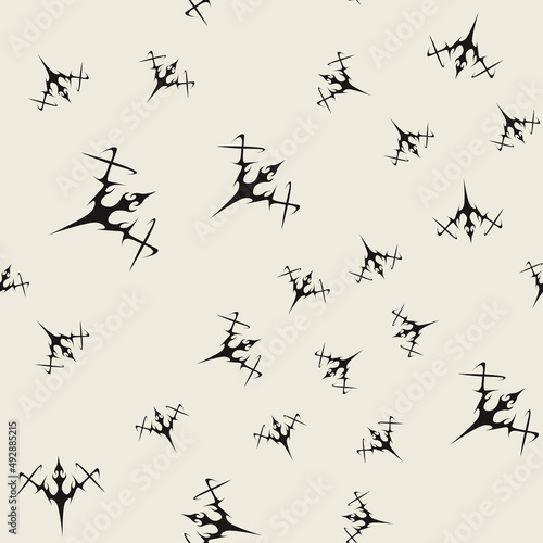 Abstract pattern tattoo sword sketch. Artistic death metal logo design. Random, chaotic black illustration in Metalcore style on a white background.
