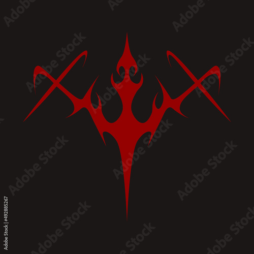 Abstract tattoo sword sketch. Artistic death metal logo design. Black illustration in Metalcore, vampire style on a black background.