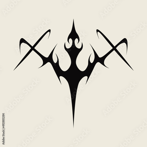 Abstract tattoo sword sketch. Artistic death metal logo design. Black illustration in Metalcore style on a white background.