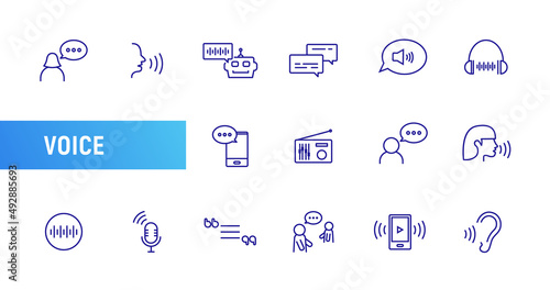 Voice ear line icon sound wave. Music vector thin voice speech icon spectrum volume audio level