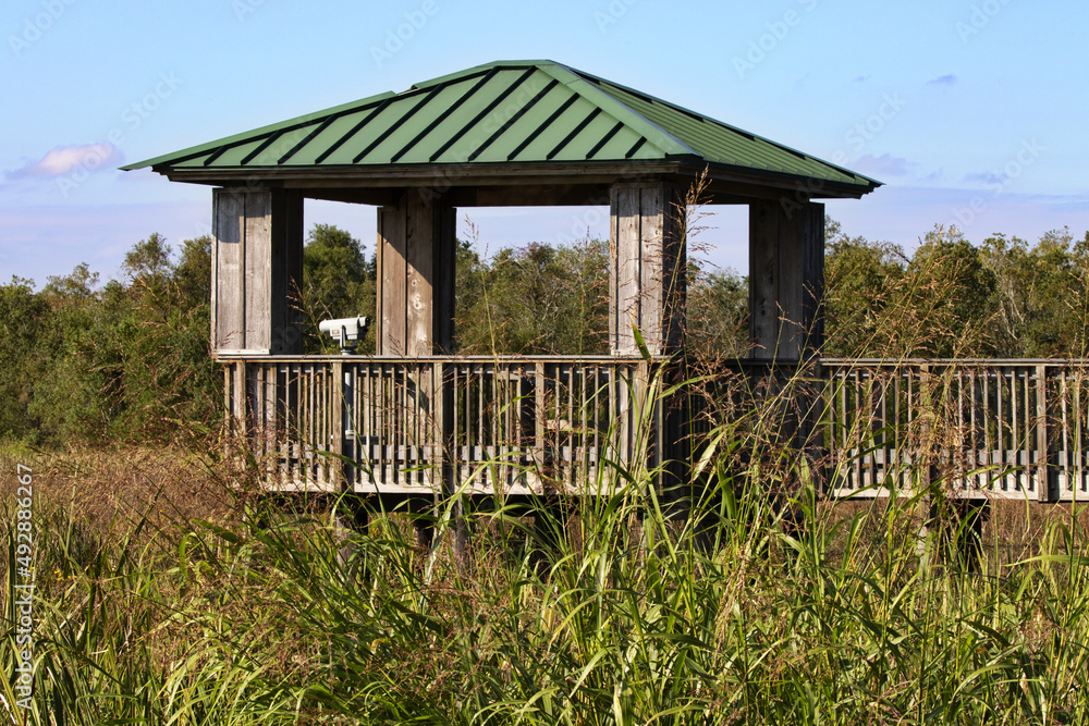 Public recreation viewing deck at Cameron Prairie National Wildlife Refuge in Louisiana, United States