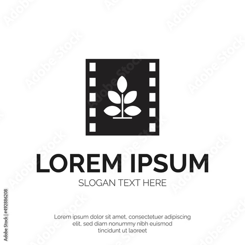 Film Roll and Plant Logo Design Premium Vector