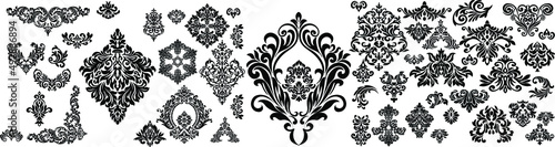 Set of Oriental vector damask patterns for greeting cards and wedding invitations. 