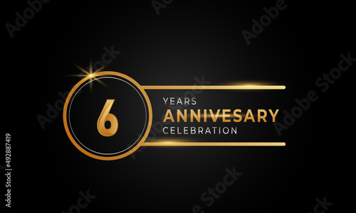 6 Year Anniversary Celebration Golden and Silver Color with Circle Ring for Celebration Event, Wedding, Greeting card, and Invitation Isolated on Black Background