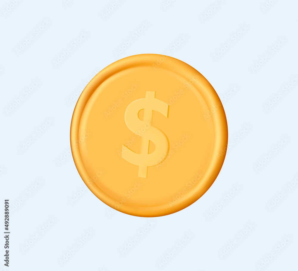 Gold coin on white background. 3d realistic gold coin icon. With dollar sign. Vector illustration isolated on white background. 3D icon free to edit. Money design. Gold dollar, money-saving, cashless Gold coin on white background. 3d realistic gold coin icon. With dollar sign. Vector illustration isolated on white background. 3D icon free to edit. Money design. Gold dollar, money-saving, cashless