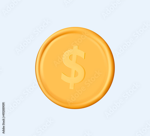 Gold coin on white background. 3d realistic gold coin icon. With dollar sign. Vector illustration isolated on white background. 3D icon free to edit. Money design. Gold dollar, money-saving, cashless