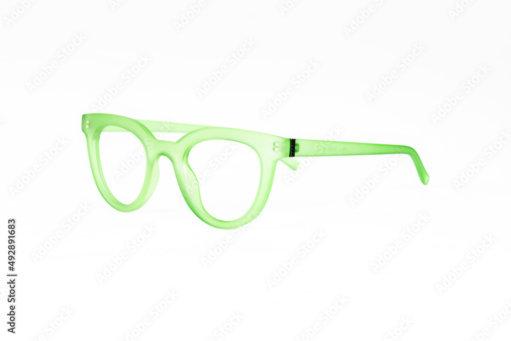 Fototapeta premium optical glasses frame stands on a white background