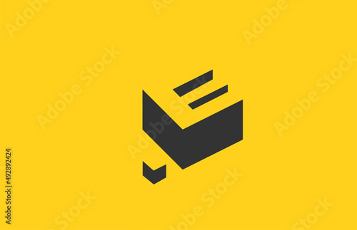 yellow black e alphabet letter icon logo with shadow design. Creative template for company and business