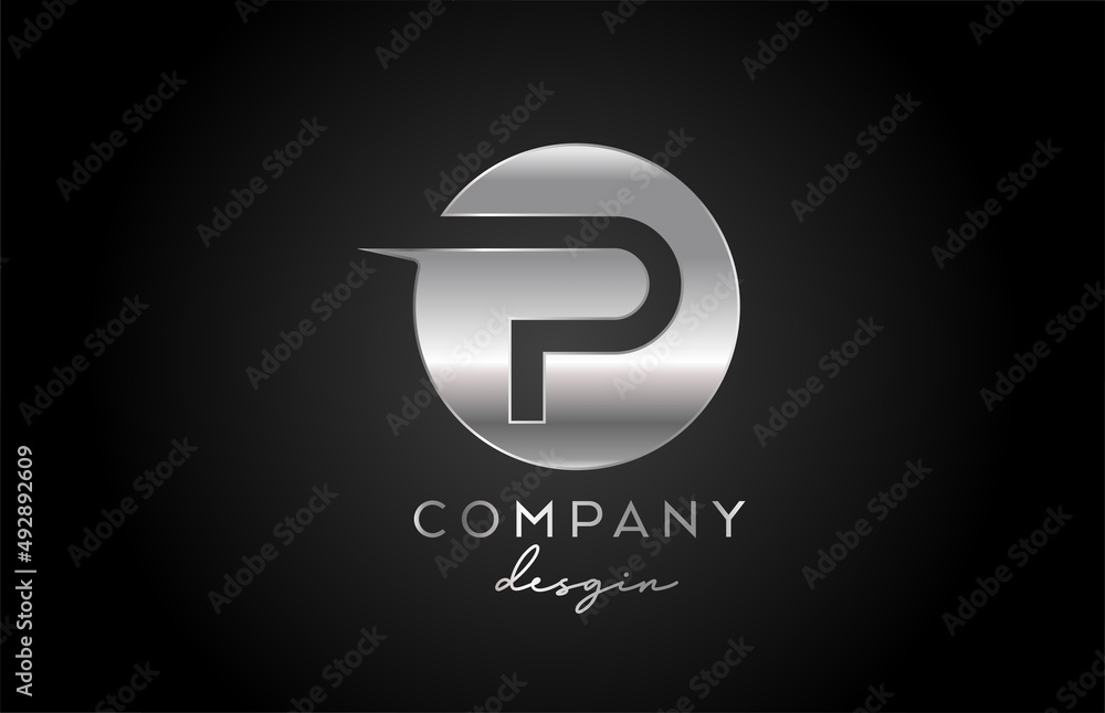 P silver grey alphabet letter logo icon with circle design. Metal creative template for company and business P silver grey alphabet letter logo icon with circle design. Metal creative template for company and business