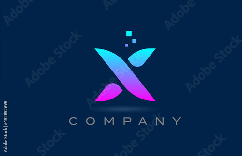 pink blue X alphabet letter logo icon design. Creative template for business and company with dots
