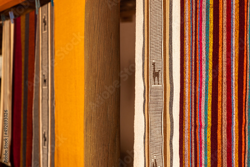 Characteristic woven blankets of northern Argentina photo