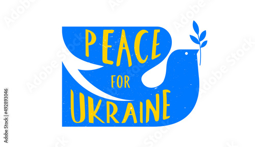 Flying bird, dove as a symbol of peace. Support Ukraine, Stand with Ukraine banner and poster in yellow and blue colors