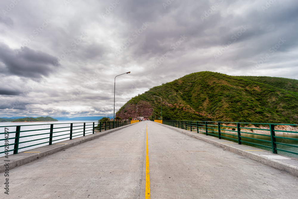 Asphalted bridge over the Cabra Corral reservoir in Salta, Argentina