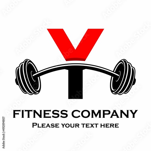 Letter y Logo With barbell template illustration. Fitness Gym logo. fitness vector logo design for gym and fitness.