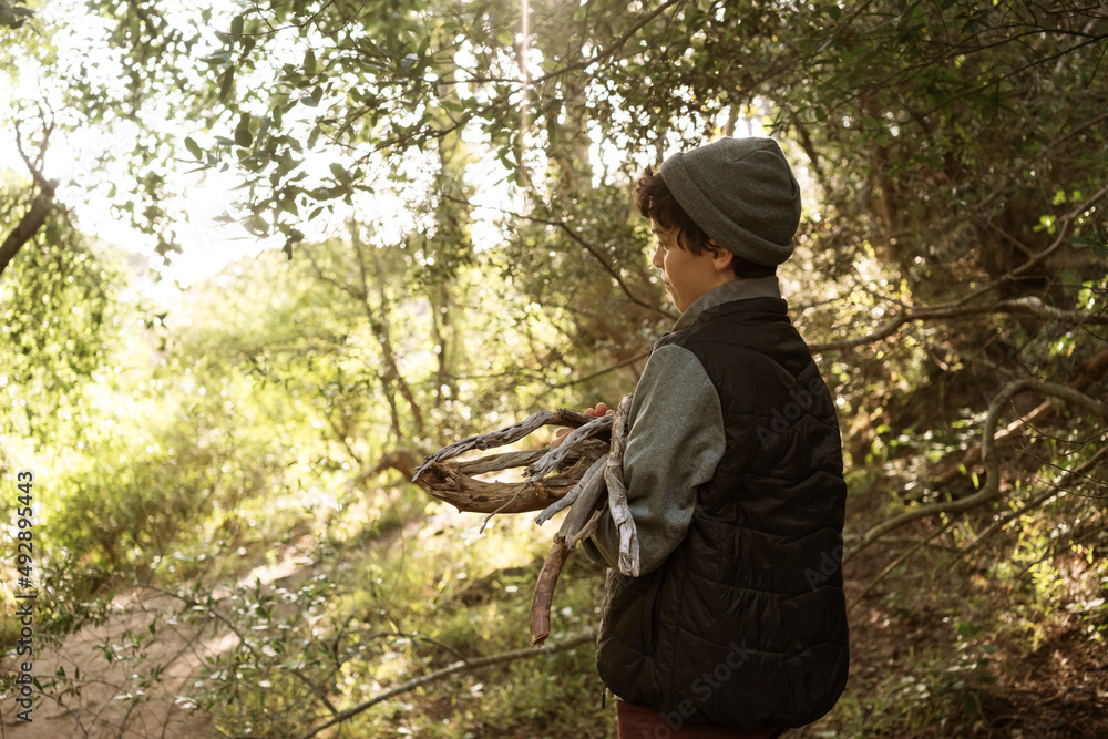 Boy collecting firewood Boy collecting firewood