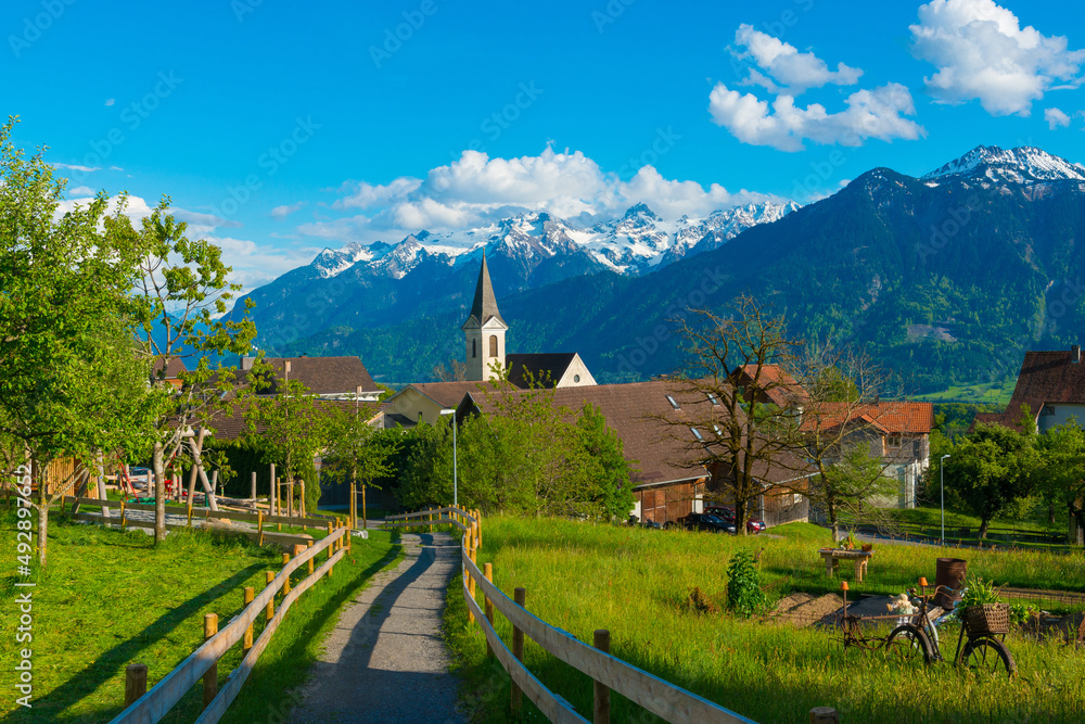 Fototapeta premium Village of Düns in the Walgau Valley, State of Vorarlberg, Austria