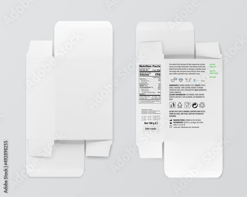 Folding cardboard packaging. Perfect for placing your design. Vector illustration. Can be use for food, medicine, cosmetic and etc. Ready for your design. EPS10.	