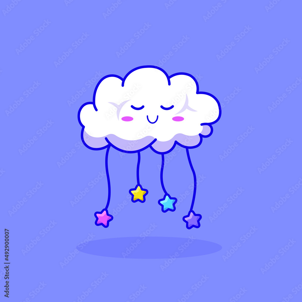 Cute cartoon cloud with stars in vector illustration. Isolated object vector. Flat cartoon style