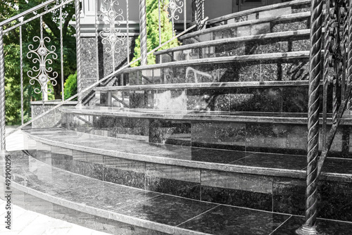 View of black stairs with b...