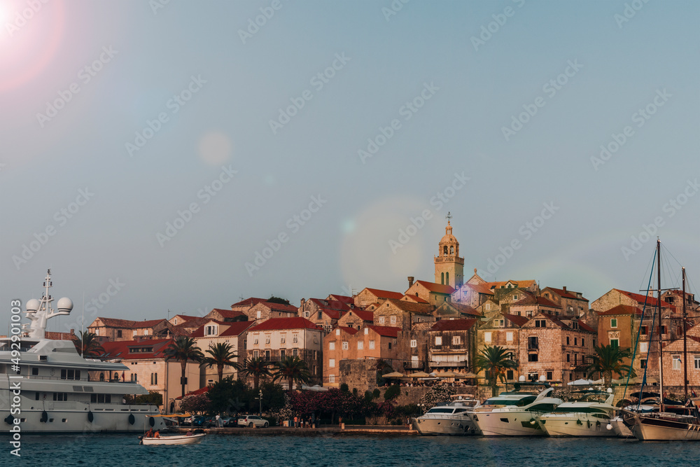 Beautiful view of old town of Korcula, Adriatic sea, Croatia