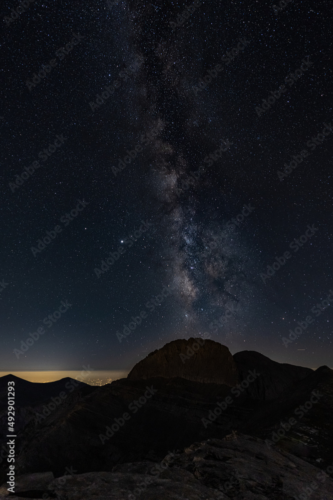 The milkyway galaxy over Olympos mountain, from different angles. Hiking at night to explore wanderfull views.