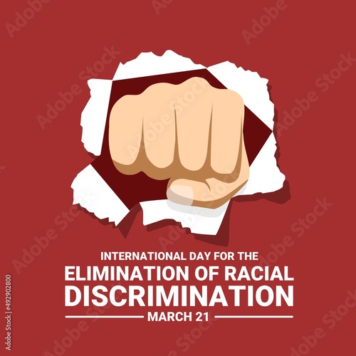 Vector illustration, International Day for the Elimination of Racial Discrimination, with fists as a symbol of resistance against racism.