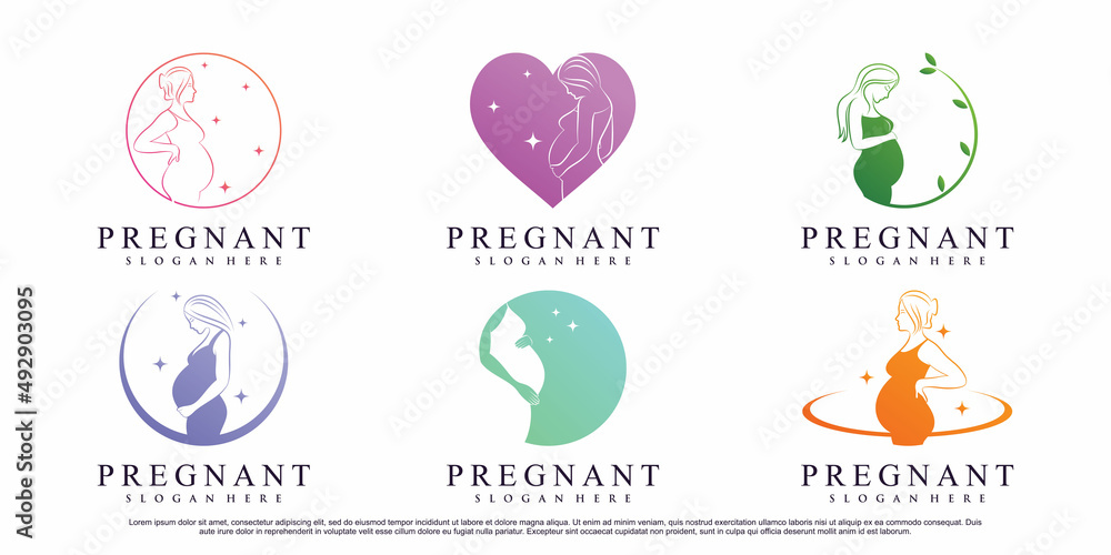 Set of pregnant woman logo design with creative element Premium Vector