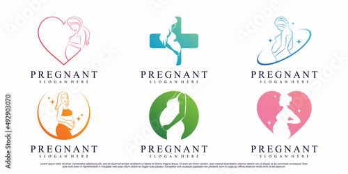 Set bundle woman pregnant logo design template with creative element Premium Vector