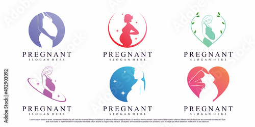 Set bundle woman pregnant logo design template with creative element Premium Vector