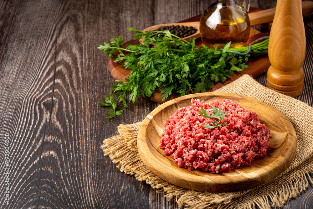 Raw ground beef ready for preparation.